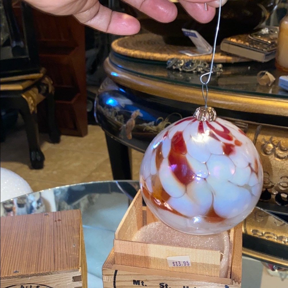 Box41 Vintage Evergreen Art Handblown Ash Glass Ornament in Wooden Box - Picture 3 of 6